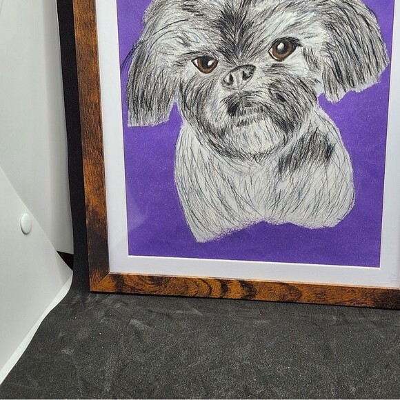 Hand Crafted Shih-Tzu Dog Colored Pencil Drawing Framed 9x11" - Picture 16 of 16